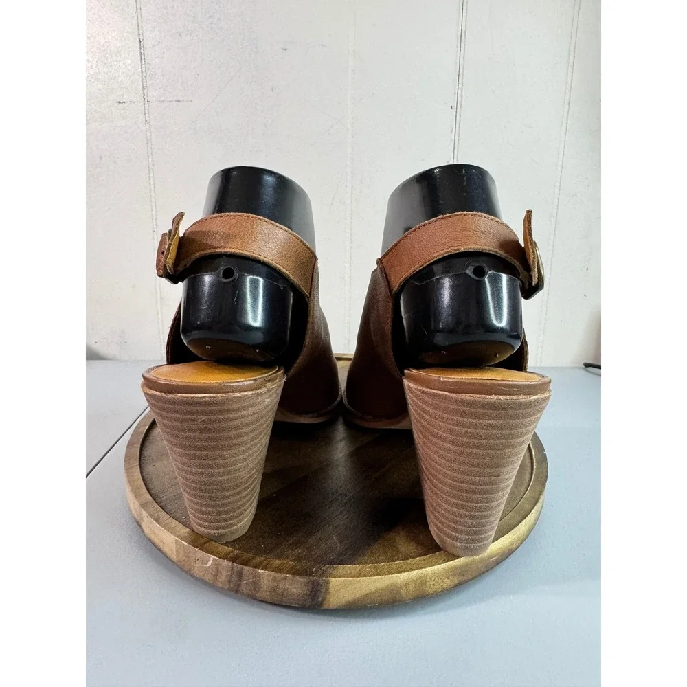 Lucky Brand Aroyli Slingback Mules Womens 8 Brown Good Leather V-Cut Block Heel - Picture 4 of 14